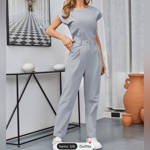 Solid cap sleeve with carrot pants